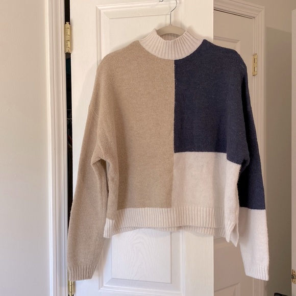 Double Zero Sweaters - Double Zero color blocked long sleeve mock neck sweater